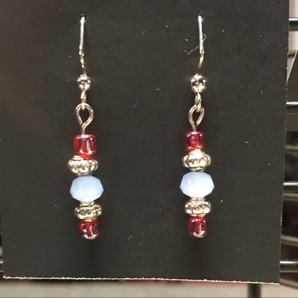 3/$10 red and blue beaded earrings